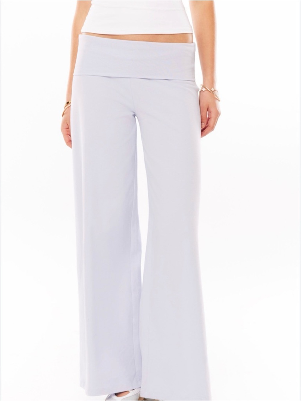 Luz Side Small Women Leggings with Fold-Over Waistband Yoga Pilates, White Y2K